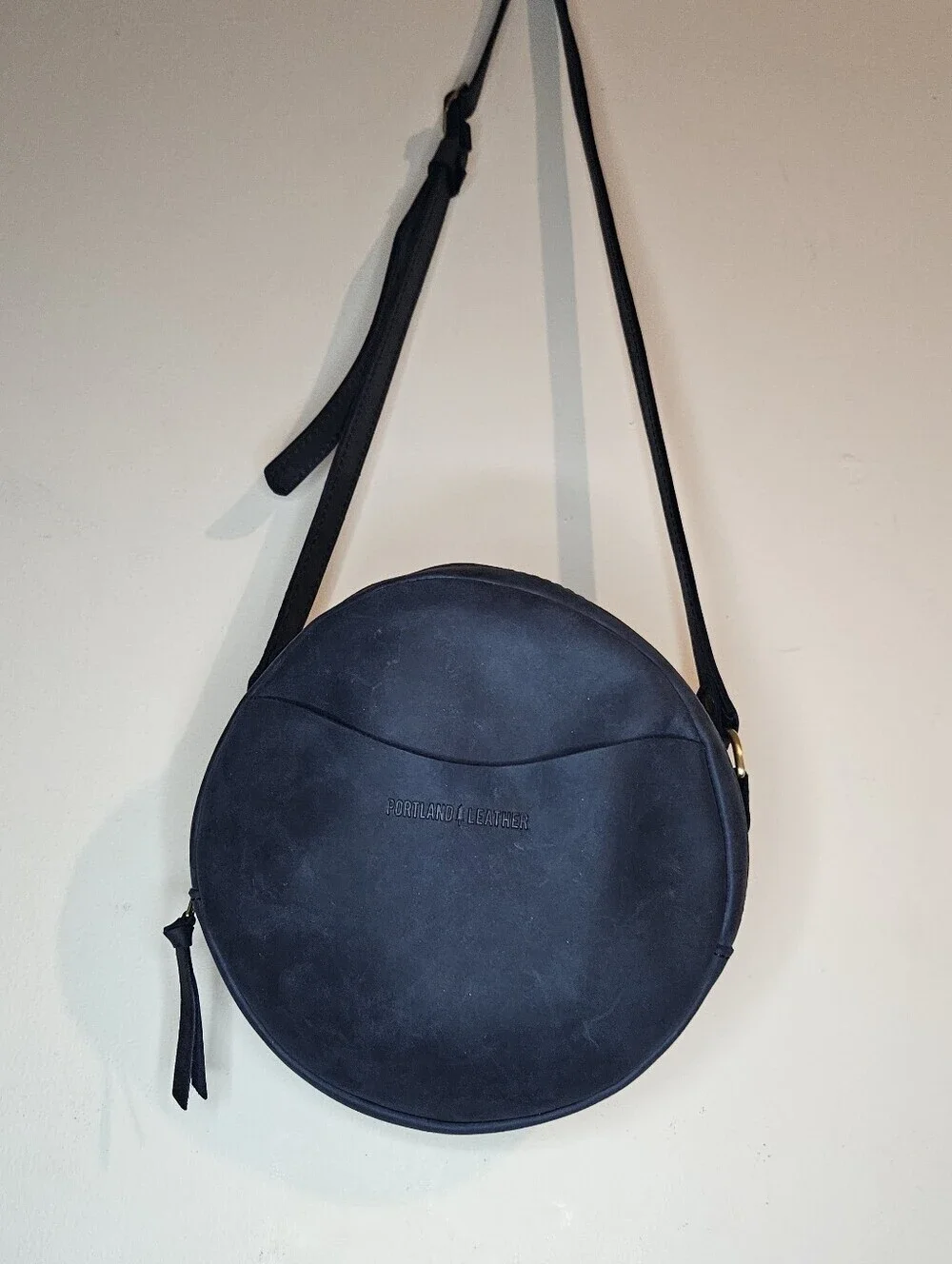 Portland Leather Goods Circle Crossbody Large Deep Water Blue Leather Bag